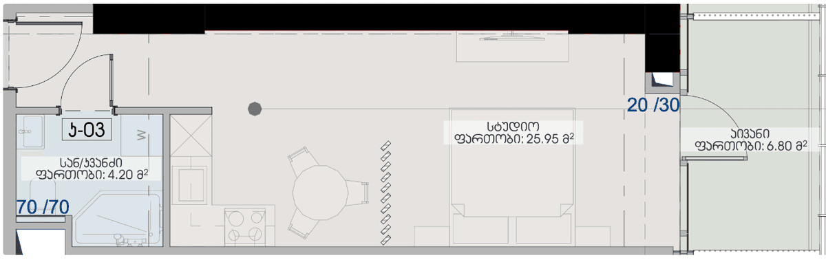 studio, 36.95 m², 38 floor, Geuz Towers in Batumi