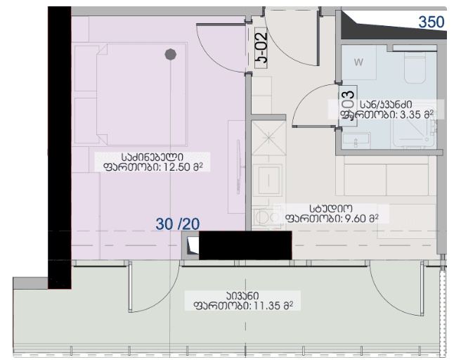 1-bedroom apartment, 36.8 m², 14 floor, Geuz Towers in Batumi