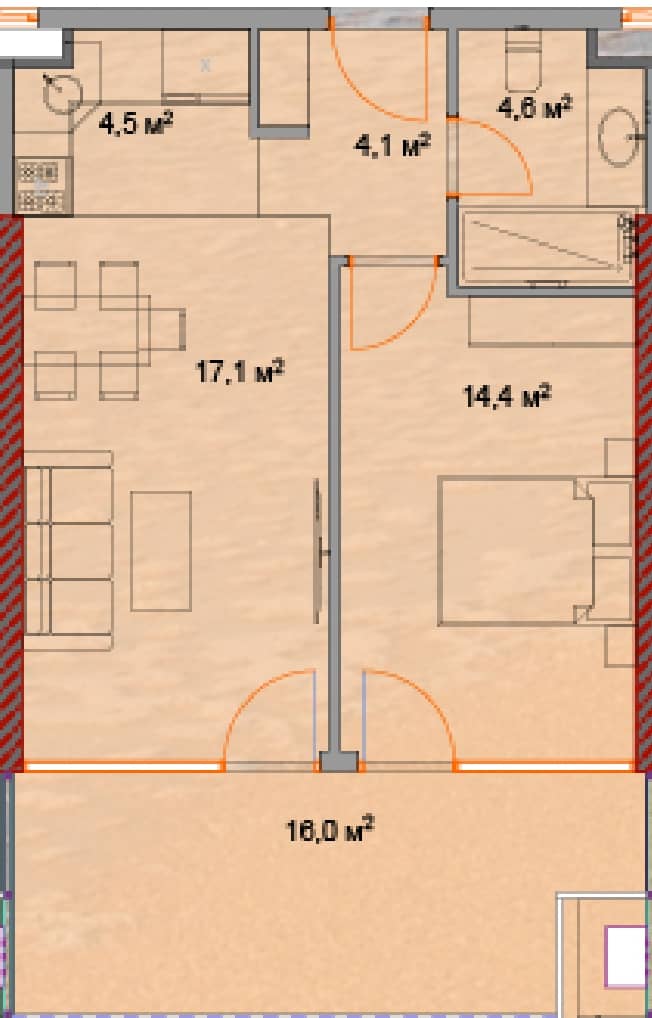 1-bedroom apartment, 62.4 m², 19 floor, Horizon Grand Residence in Batumi