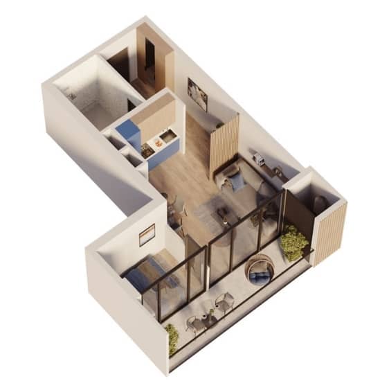 两居室公寓，48.6 m²，10 层，位于“Sea Hills”