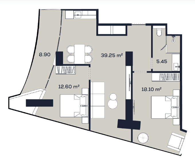 2-bedroom apartment, 84.3 m², 53 floor, Alliance Centropolis in Batumi