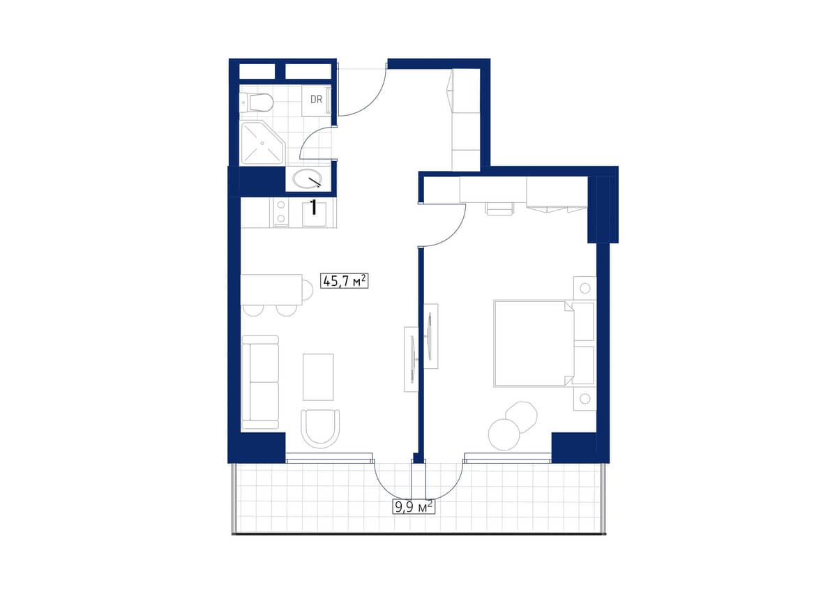 1-bedroom apartment, 56.2 m², 33 floor, Calligraphy Towers in Batumi