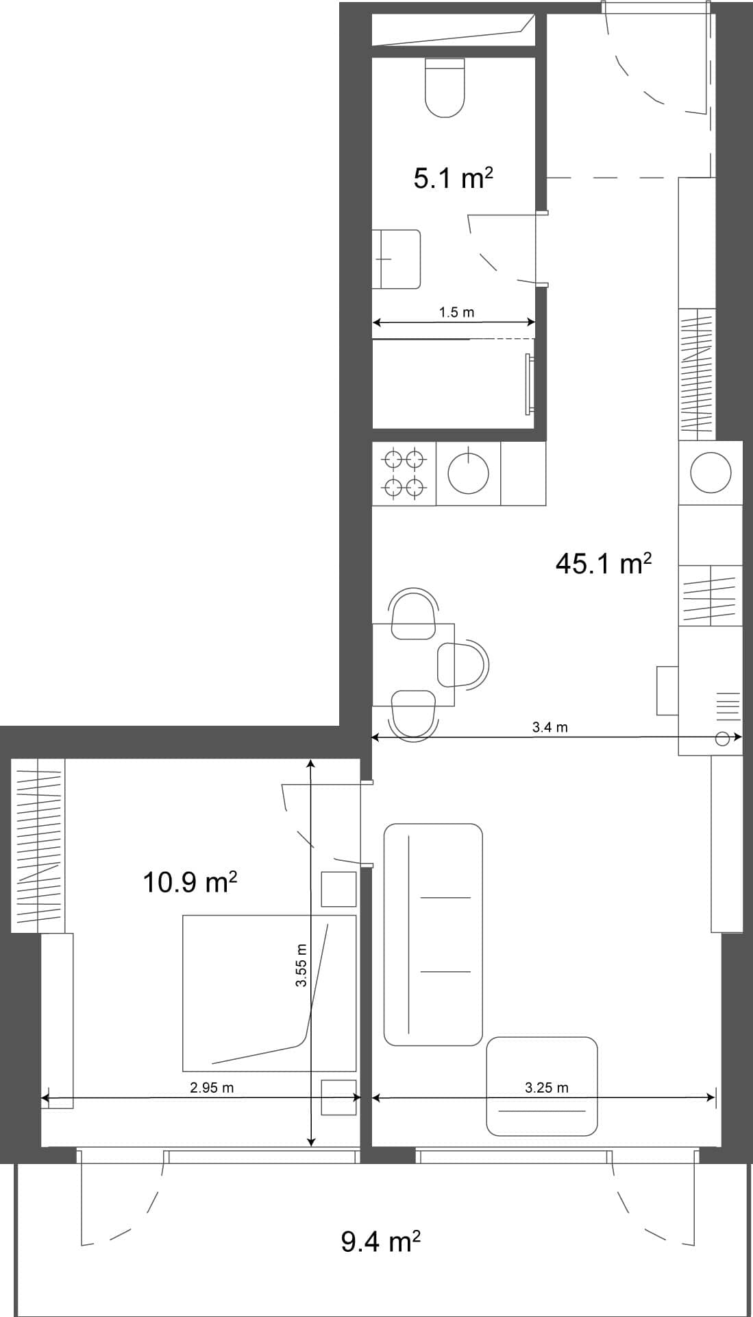 1-комнатная квартира, 54.5 м², 34 этаж в ЖК "Ramada Residences"