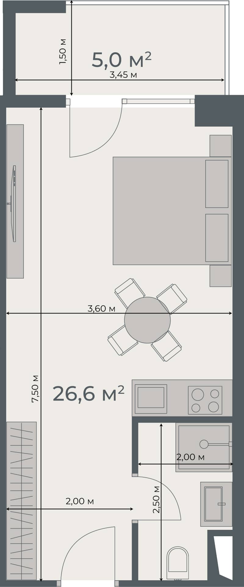 studio, 31.6 m², 27 floor, One in Batumi