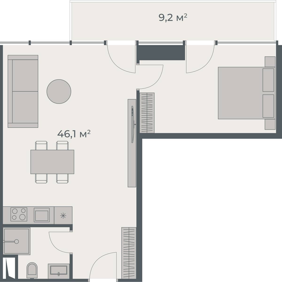 1-комнатная квартира, 55.3 м², 32 этаж в ЖК "One"
