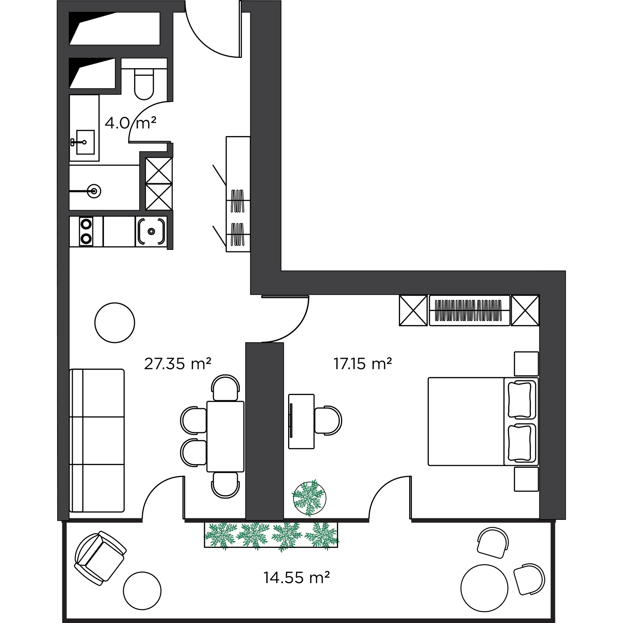 1-bedroom apartment, 65 m², Floor 29 in "Ambassadori Island"