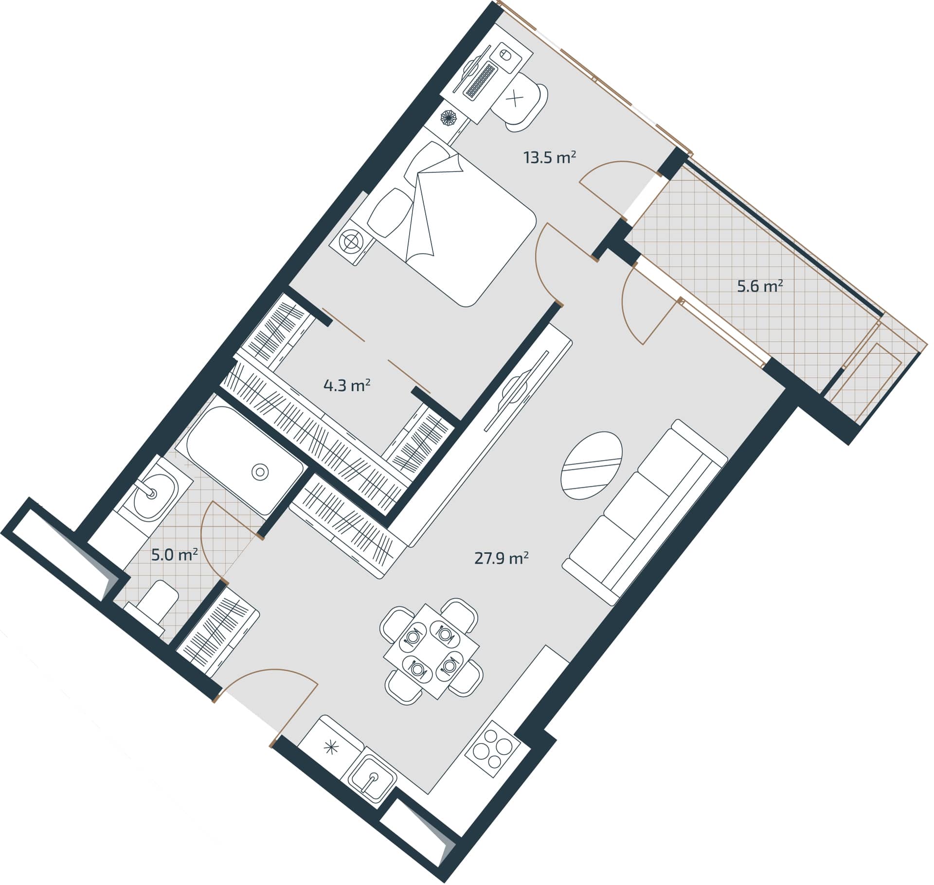 1-bedroom apartment, 56.3 m², 19 floor, Artex Parkline in Batumi