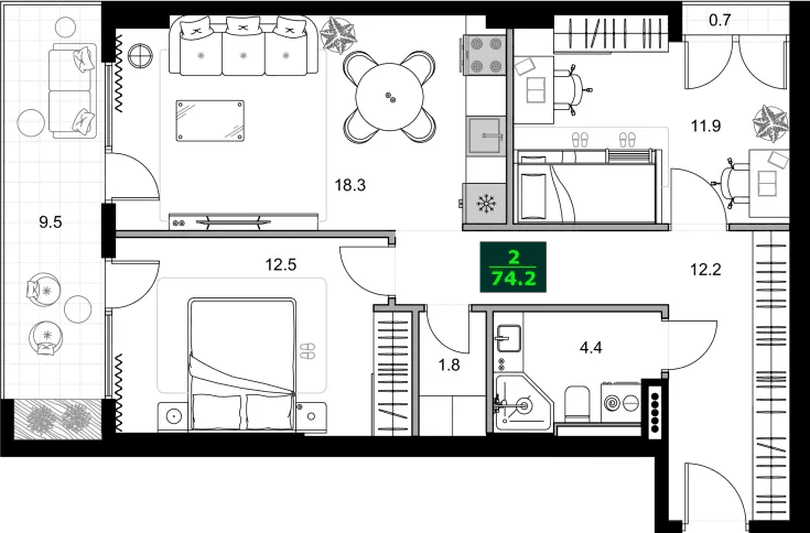 3-bedroom apartment, 74.2 m², 6 floor, SUMMER 365 in Batumi