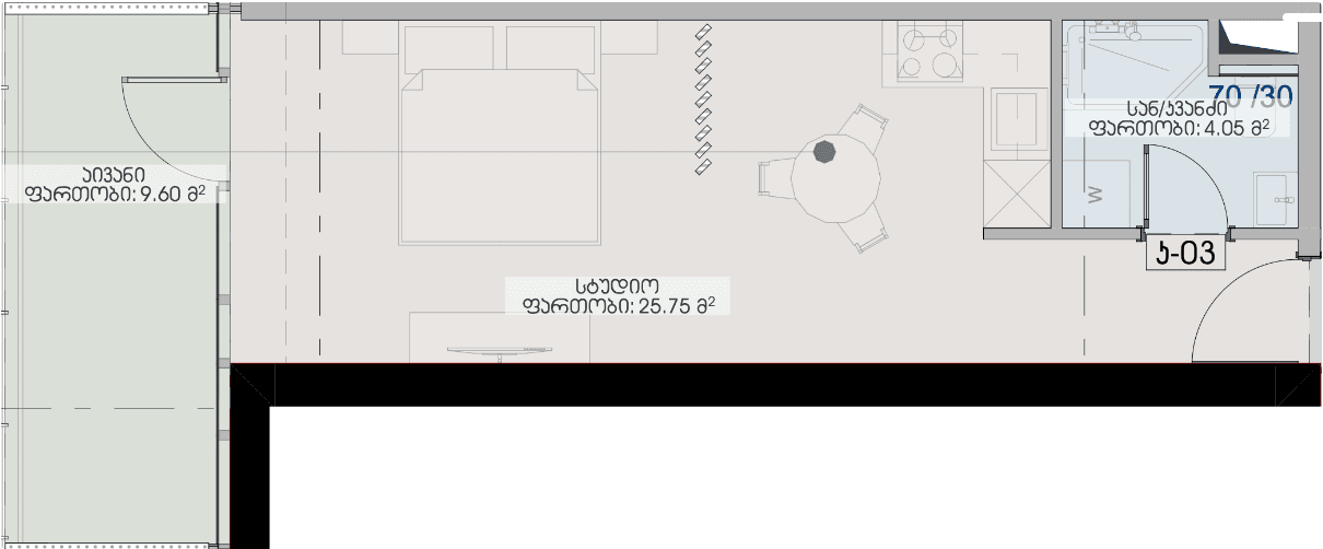 studio, 39.4 m², 18 floor in "Geuz Towers"