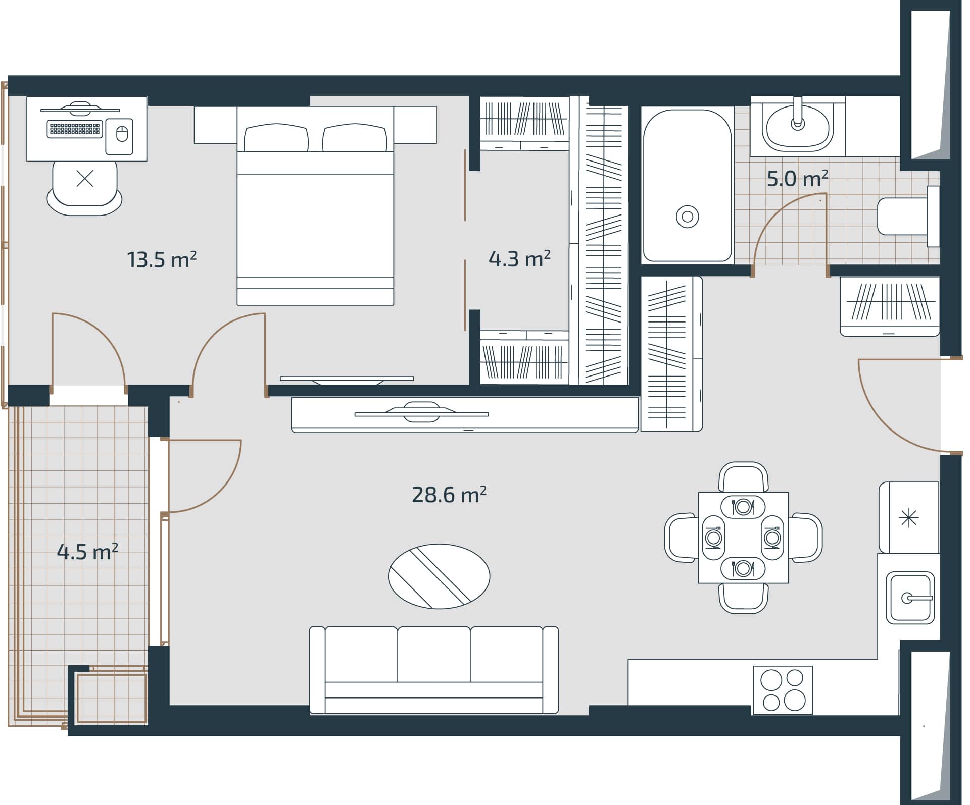 1-комнатная квартира, 55.9 м², 23 этаж в ЖК "Artex Parkline"