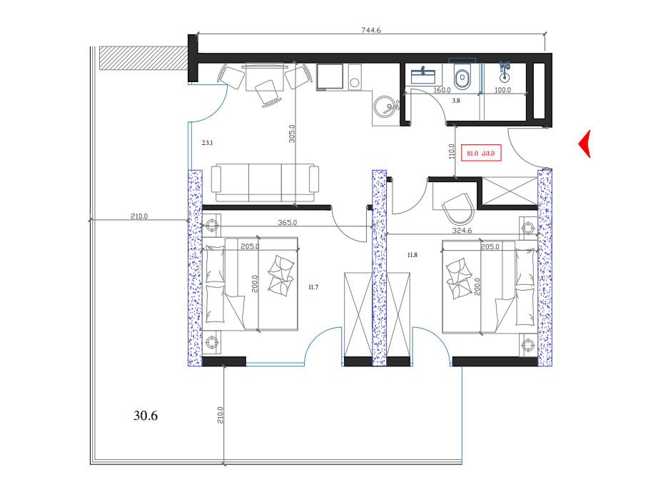 2-комнатная квартира, 81 м², 3 этаж в ЖК "Marina Club"