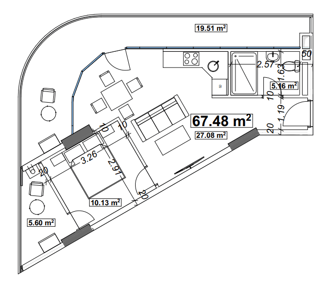 1-bedroom apartment, 67.48 m², 15 floor in "Optima Residence"