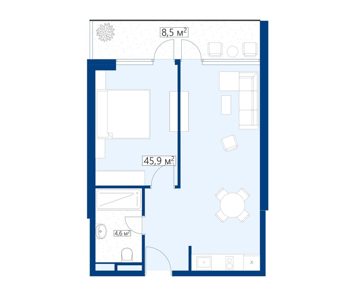 1-bedroom apartment, 54.4 m², 21 floor, Calligraphy Towers in Batumi