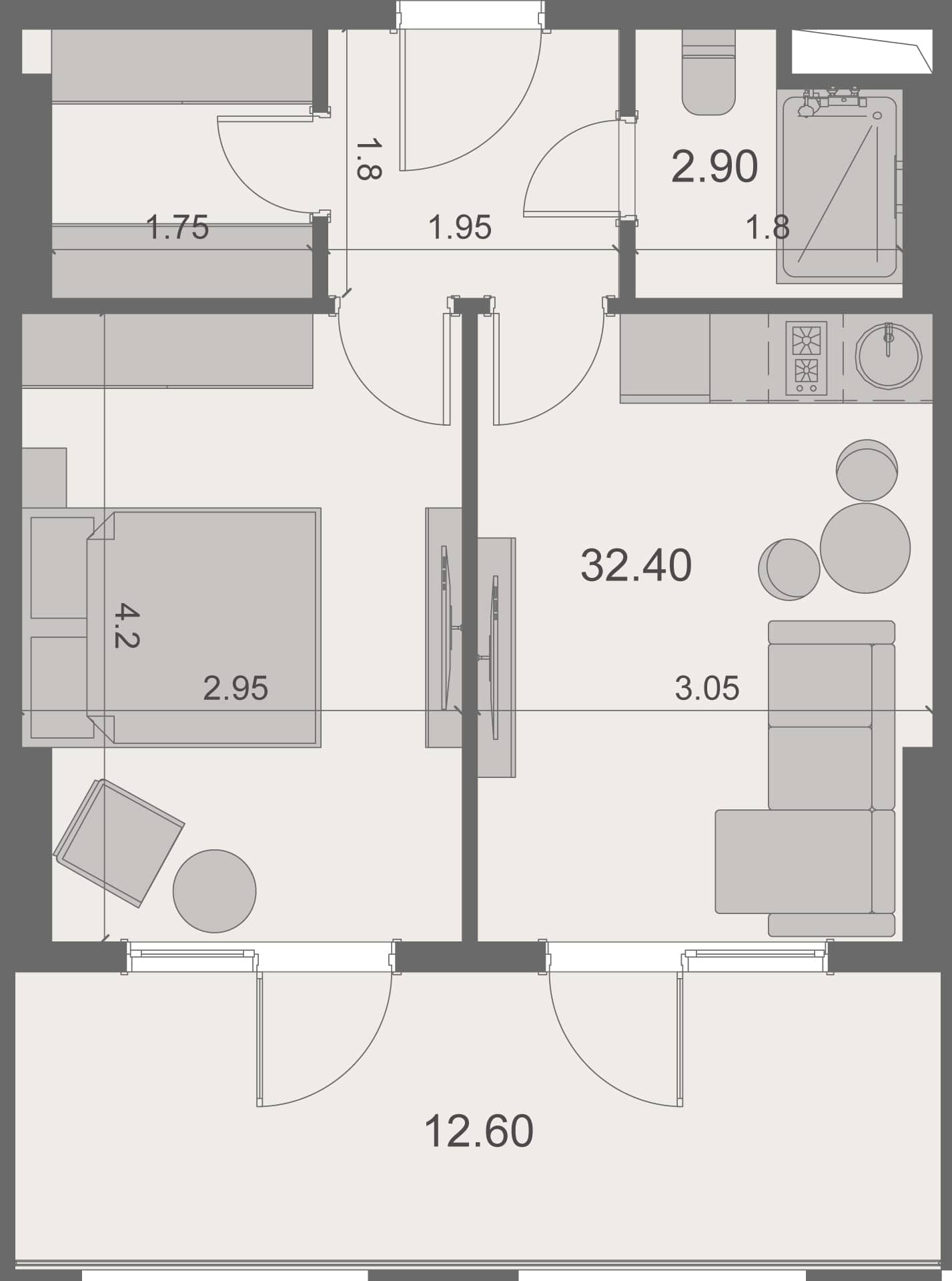 一居室公寓，47.9 m²，4 层，位于“Stay & Rent”