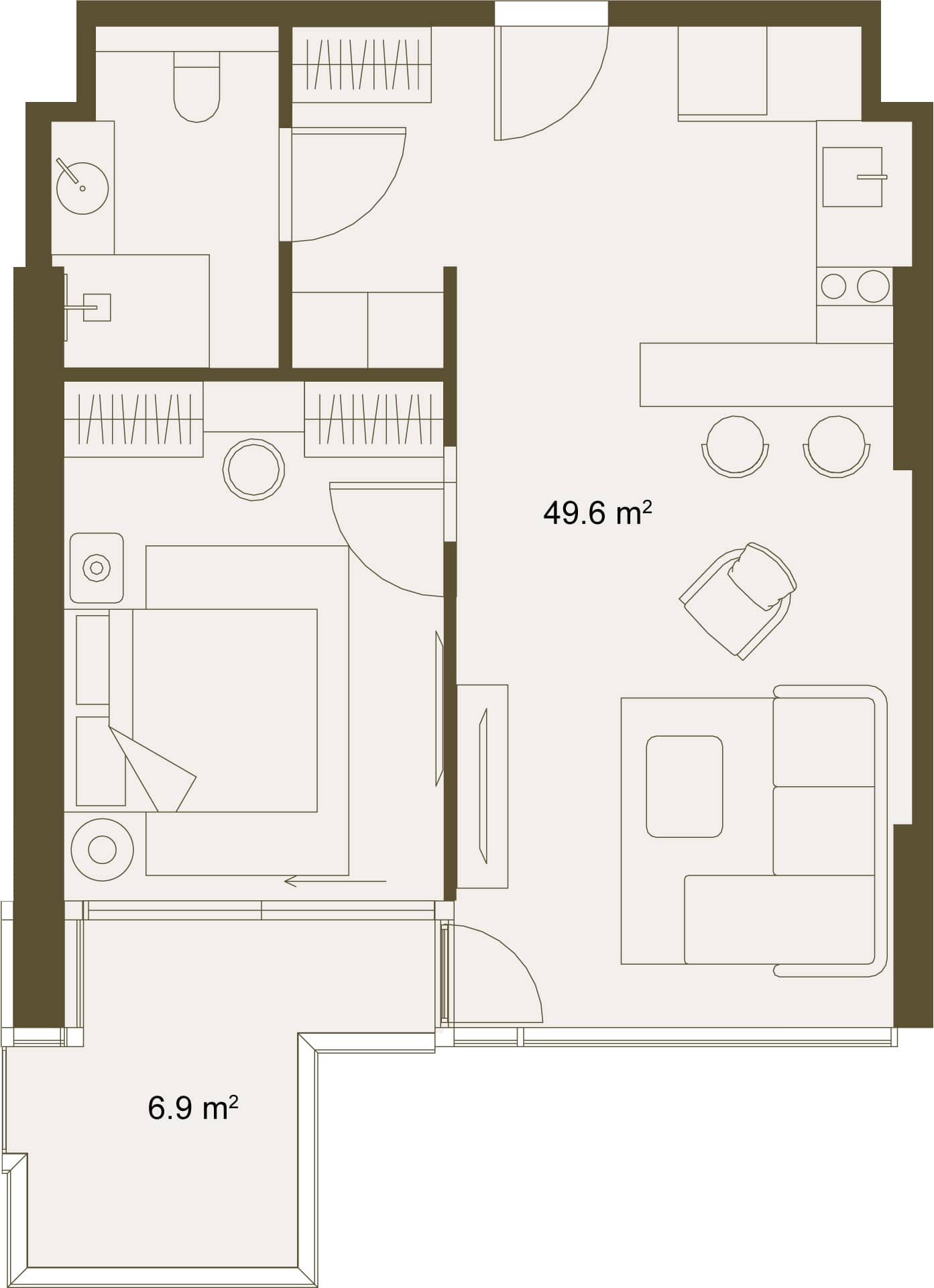 1-ოთახიანი ბინა, 57.3 მ², სართული 10 -ში "NEXT GARDENS"