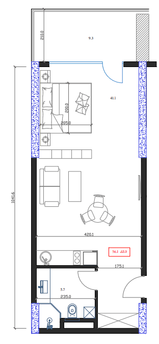 studio, 56.1 m², 13 floor in "Marina Club"