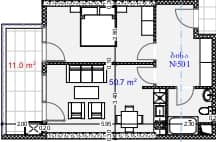 1-комнатная квартира, 61.7 м², 5 этаж в ЖК "Aquapark Residence"