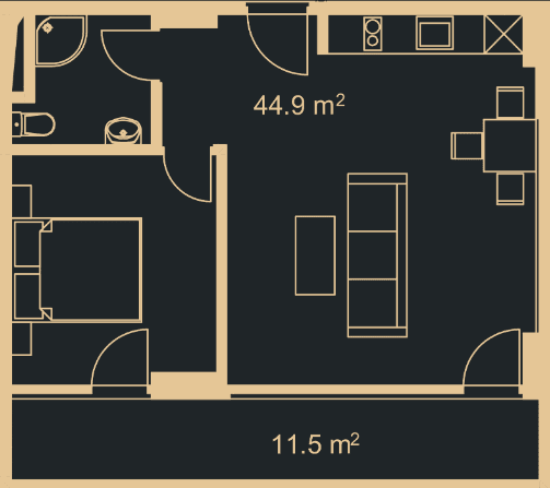 1-bedroom apartment, 56.1 m², 4 floor in "Green Side Gonio"