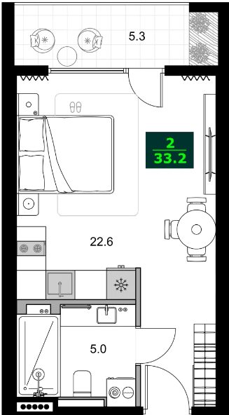 1-bedroom apartment, 33.2 m², 2 floor, SUMMER 365 in Batumi