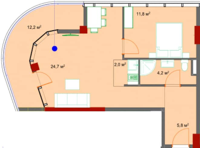 2-bedroom apartment, 62.9 m², 13 floor in "Kolos"