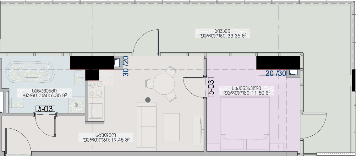 1-комнатная квартира, 70.65 м², 15 этаж в ЖК "Geuz Towers"