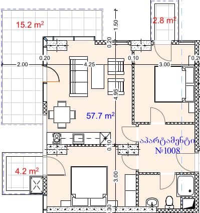 2-bedroom apartment, 79.9 m², 10 floor in "Aquapark Residence"