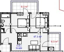 2-bedroom apartment, 62.9 m², 6 floor in "Aquapark Residence"