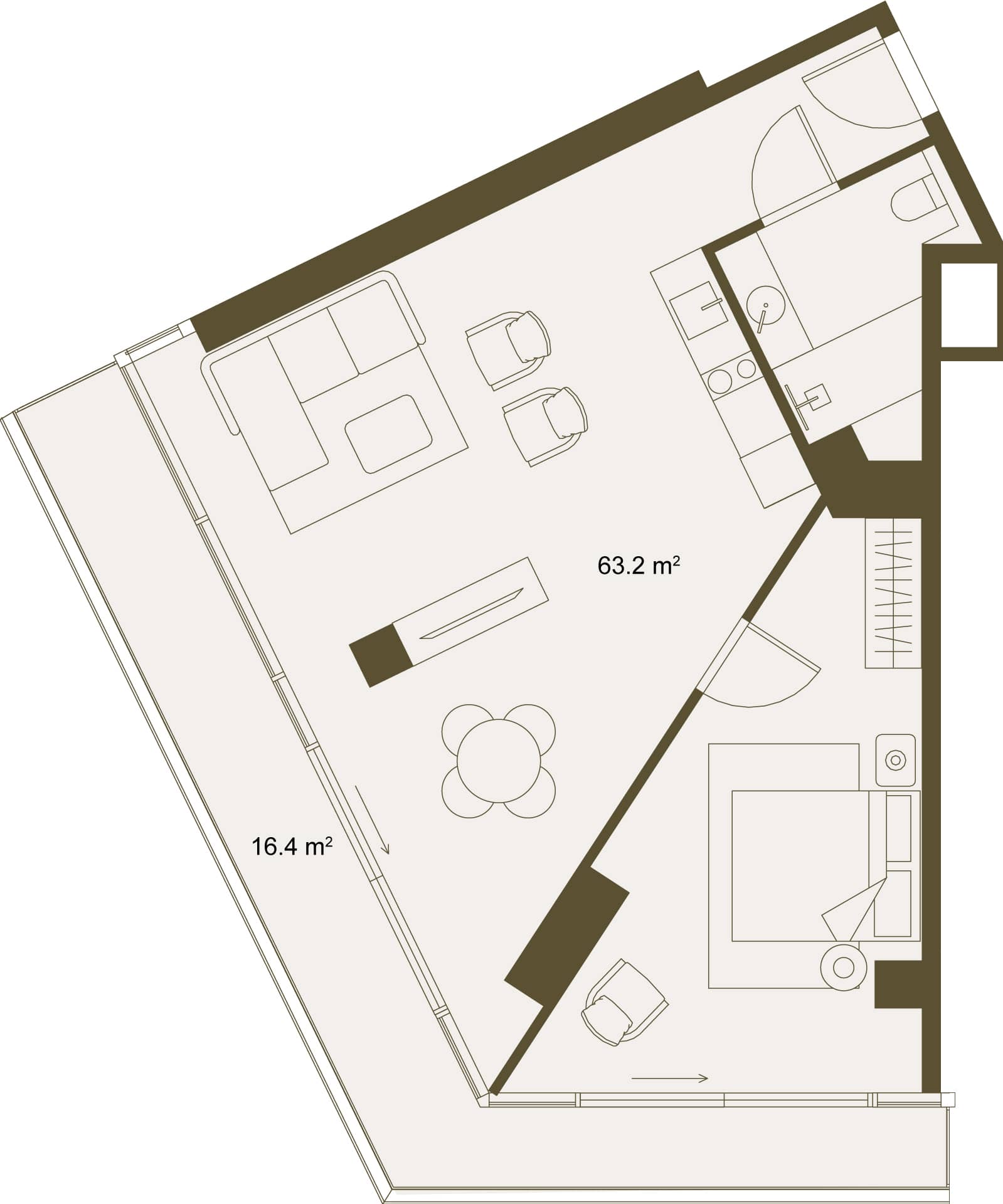 1-ოთახიანი ბინა, 77.8 მ², სართული 2 -ში "NEXT GARDENS"