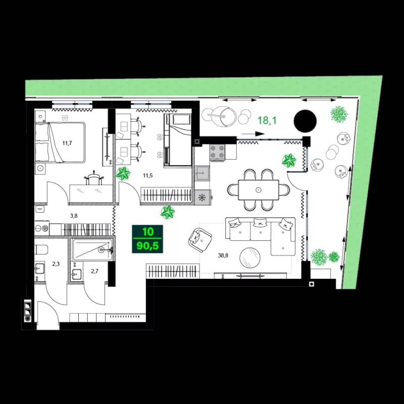 3-bedroom apartment, 90.5 m², 7 floor in "SUMMER 365"