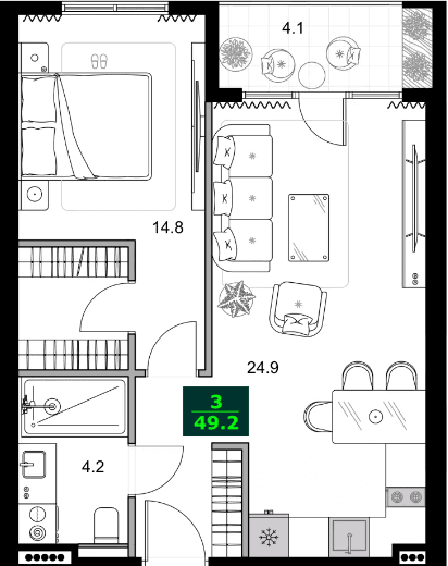 2-комнатная квартира, 49.2 м², 9 этаж в ЖК "SUMMER 365"