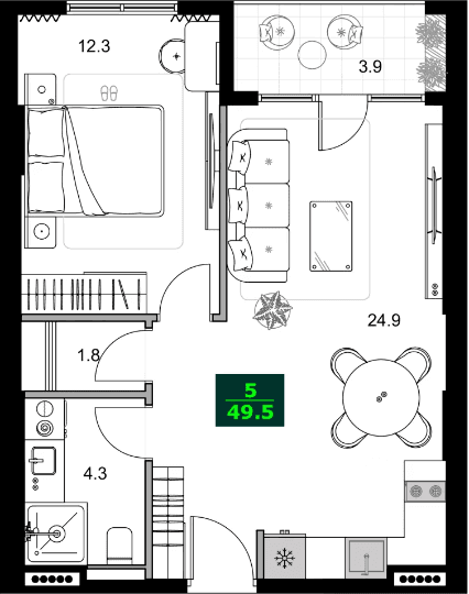 2-комнатная квартира, 49.5 м², 11 этаж в ЖК "SUMMER 365"
