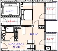 1-комнатная квартира, 57.1 м², 12 этаж в ЖК "Aquapark Residence"