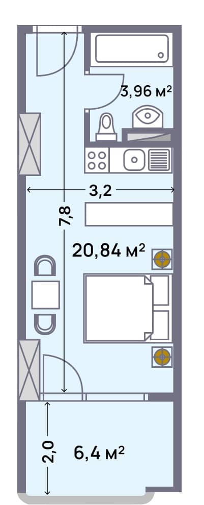 apartment, 31.2 m², 20 floor in "Wyndham Grand Aqua"