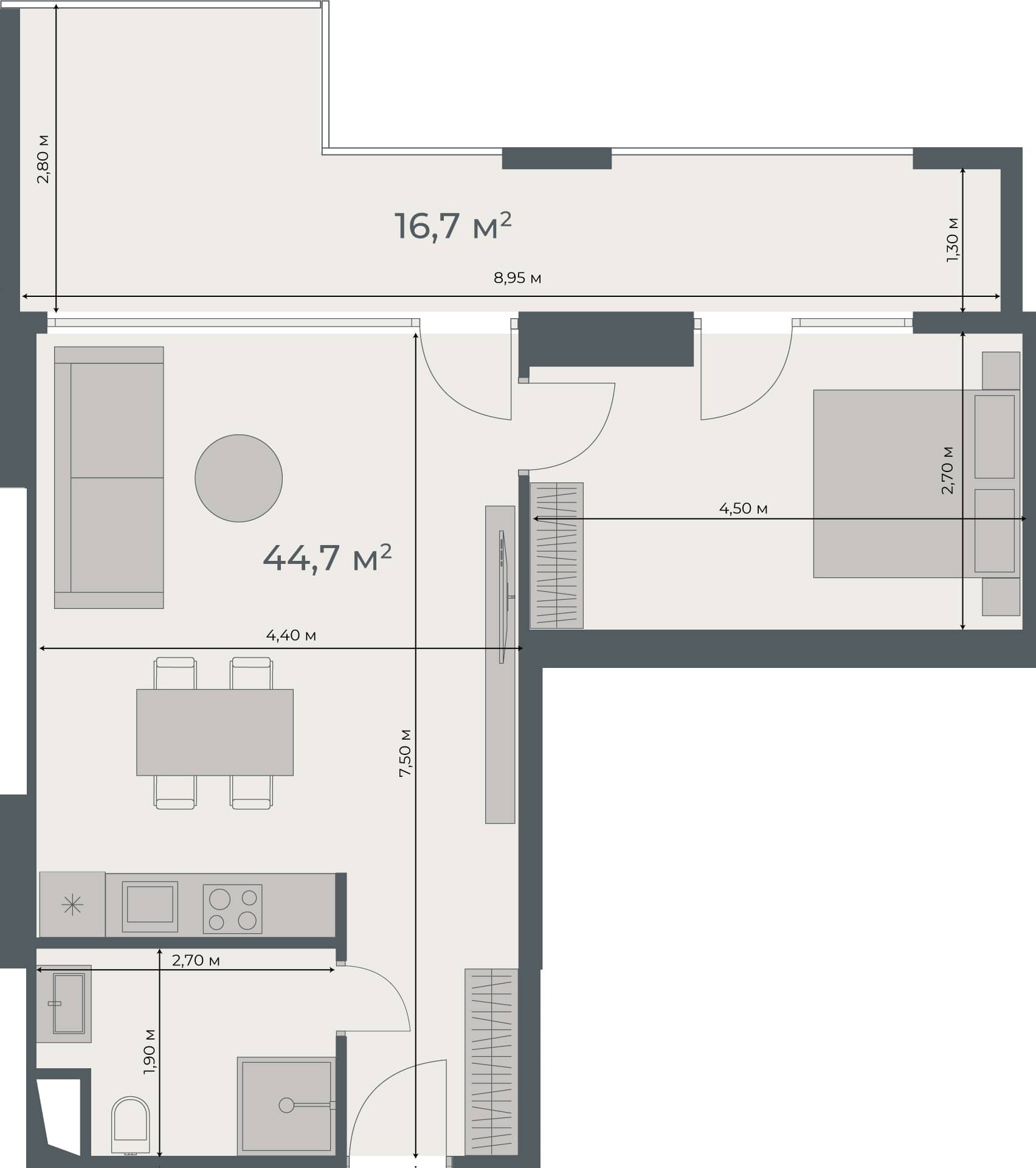 一居室公寓，61.4 m²，24 层，位于“One”