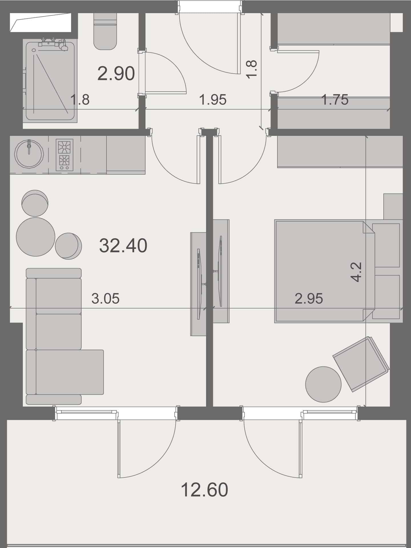 1-комнатная квартира, 47.9 м², 21 этаж в ЖК "Stay & Rent"