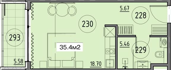 studio, 35.4 m², 3 floor in "Гранд Ботанико Резиденс"