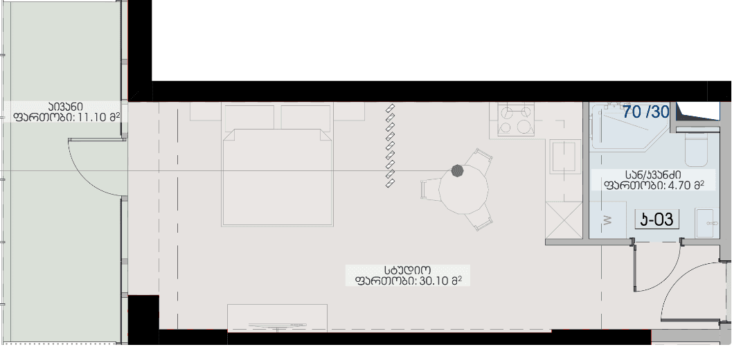 studio, 45.9 m², 28 floor, Geuz Towers in Batumi