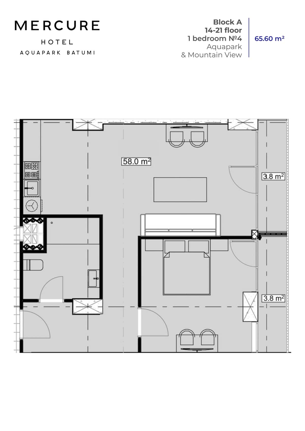 1-bedroom apartment, 65.6 m², 18 floor, Mardi Aquapark Wellness Resort in Batumi