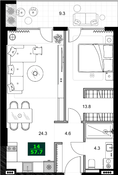 2-bedroom apartment, 57.7 m², 9 floor, SUMMER 365 in Batumi