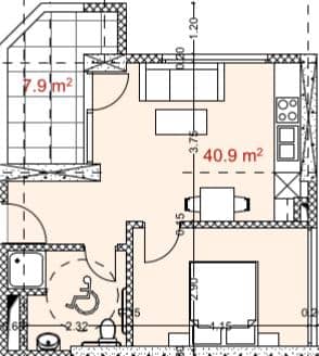 1-комнатная квартира, 48.8 м², 15 этаж в ЖК "Green Side Gonio"