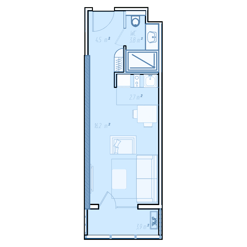 单间，32 m²，34 层，位于“BlueSky Tower”