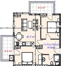 2-bedroom apartment, 74.3 m², 14 floor in "Aquapark Residence"