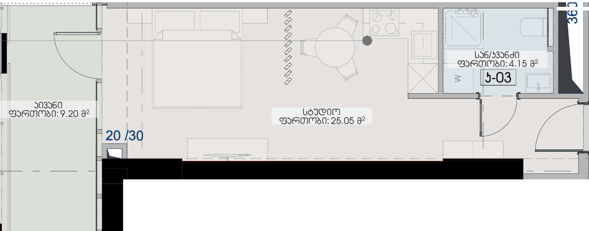 studio, 38.4 m², 37 floor, Geuz Towers in Batumi