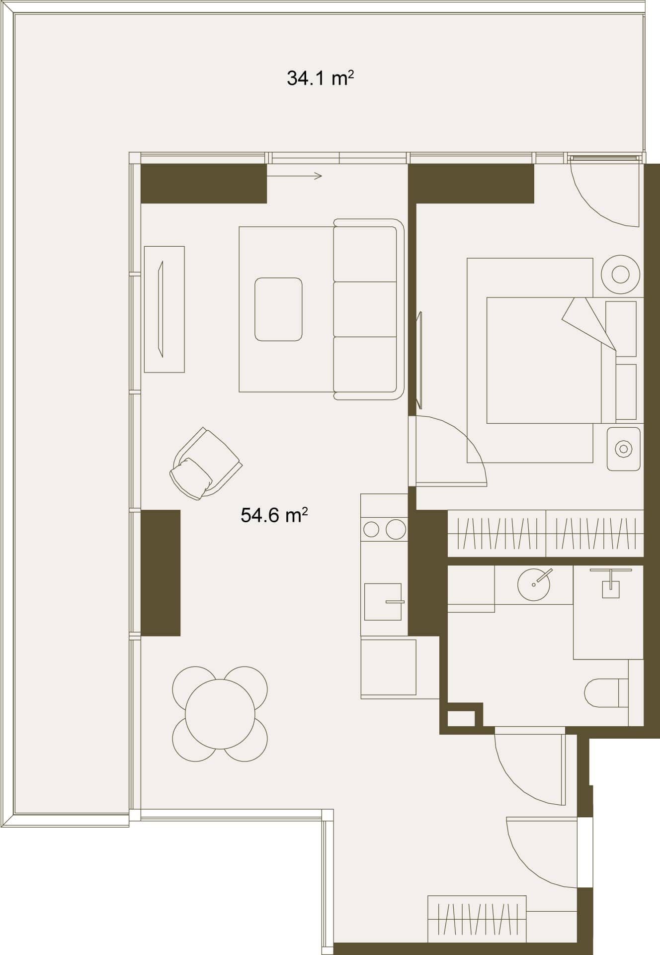 1-bedroom apartment, 81.9 m², Floor 2 in "NEXT GARDENS"