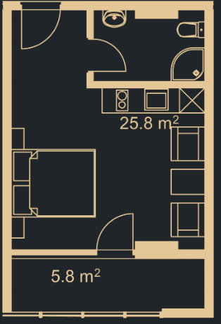 studio, 30.4 m², 4 floor in "Green Side Gonio"