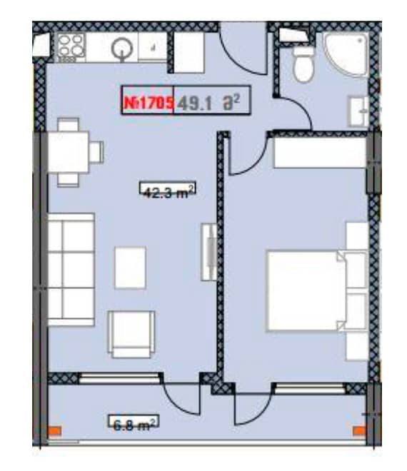 2-комнатная квартира, 49.1 м², 18 этаж в ЖК "New Boulevard Residence"