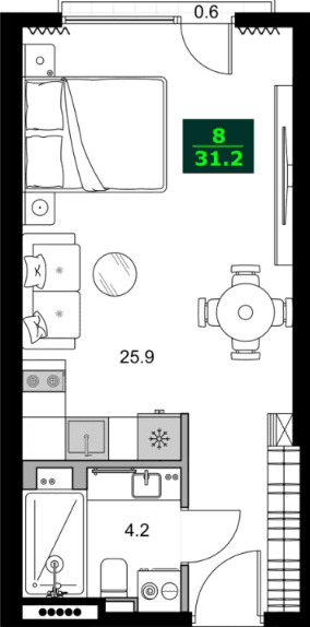 1-bedroom apartment, 31.2 m², 5 floor, SUMMER 365 in Batumi