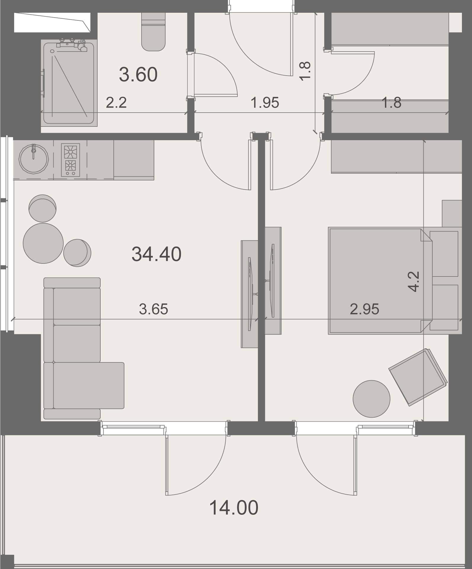 一居室公寓，52 m²，4 层，位于“Stay & Rent”