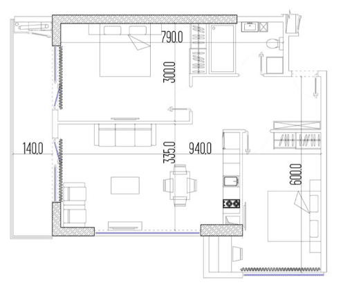3-bedroom apartment, 71.3 m², 501 floor, Intourist Residence in Batumi