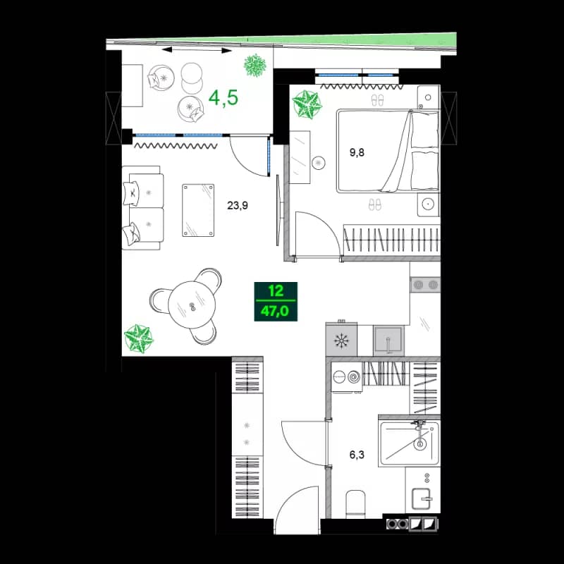 2-bedroom apartment, 47 m², 9 floor in "SUMMER 365"